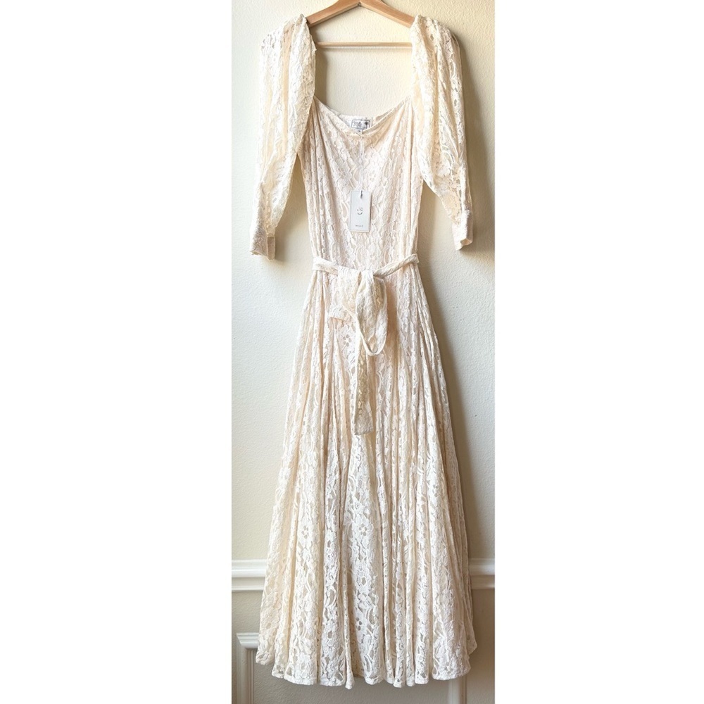 Anthropologie Cream Lace Maxi Dress with Puff Sleeves - Picture 4 of 16